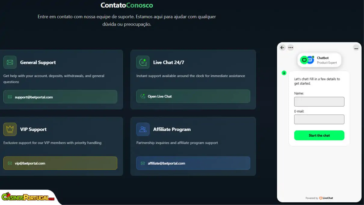 BetPortal Casino Apoio ao cliente